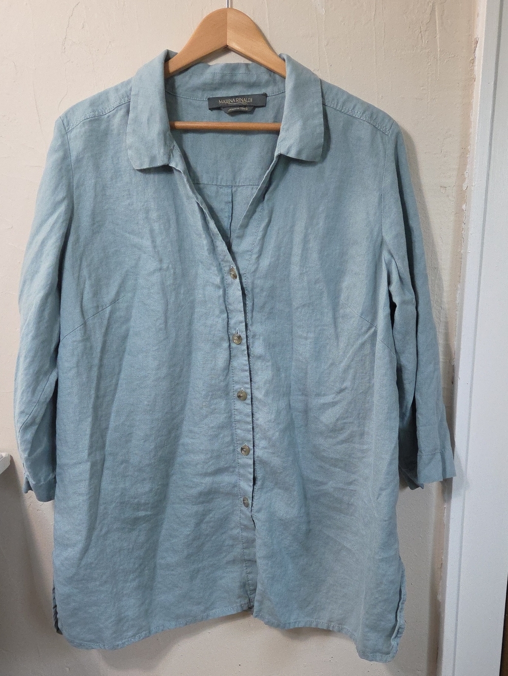 Marina Rinaldi Light Blue Linen Button-Front Shirt